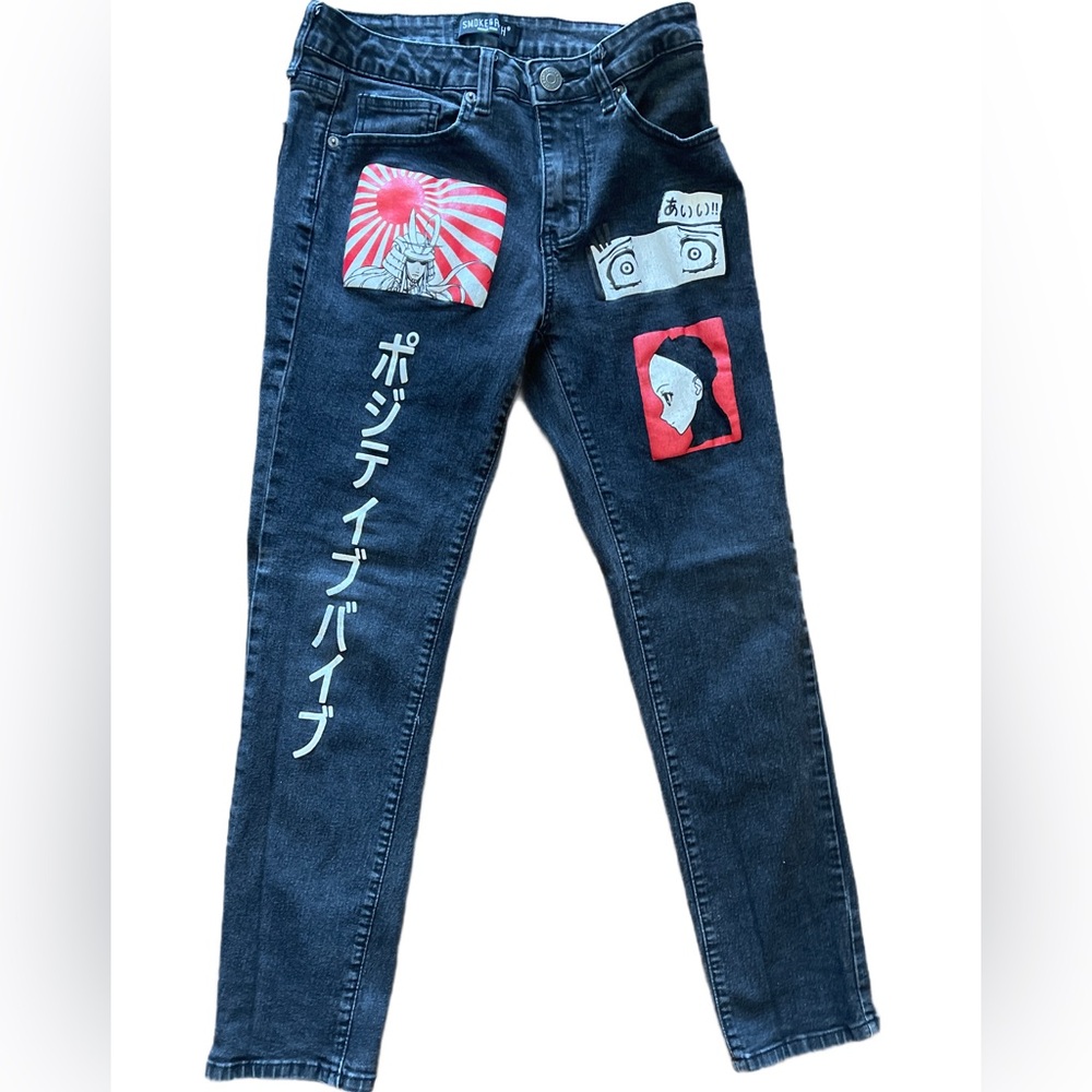 Men’s 29x30 SMOKE & ASH Premium Denim Jeans Black w/graphics